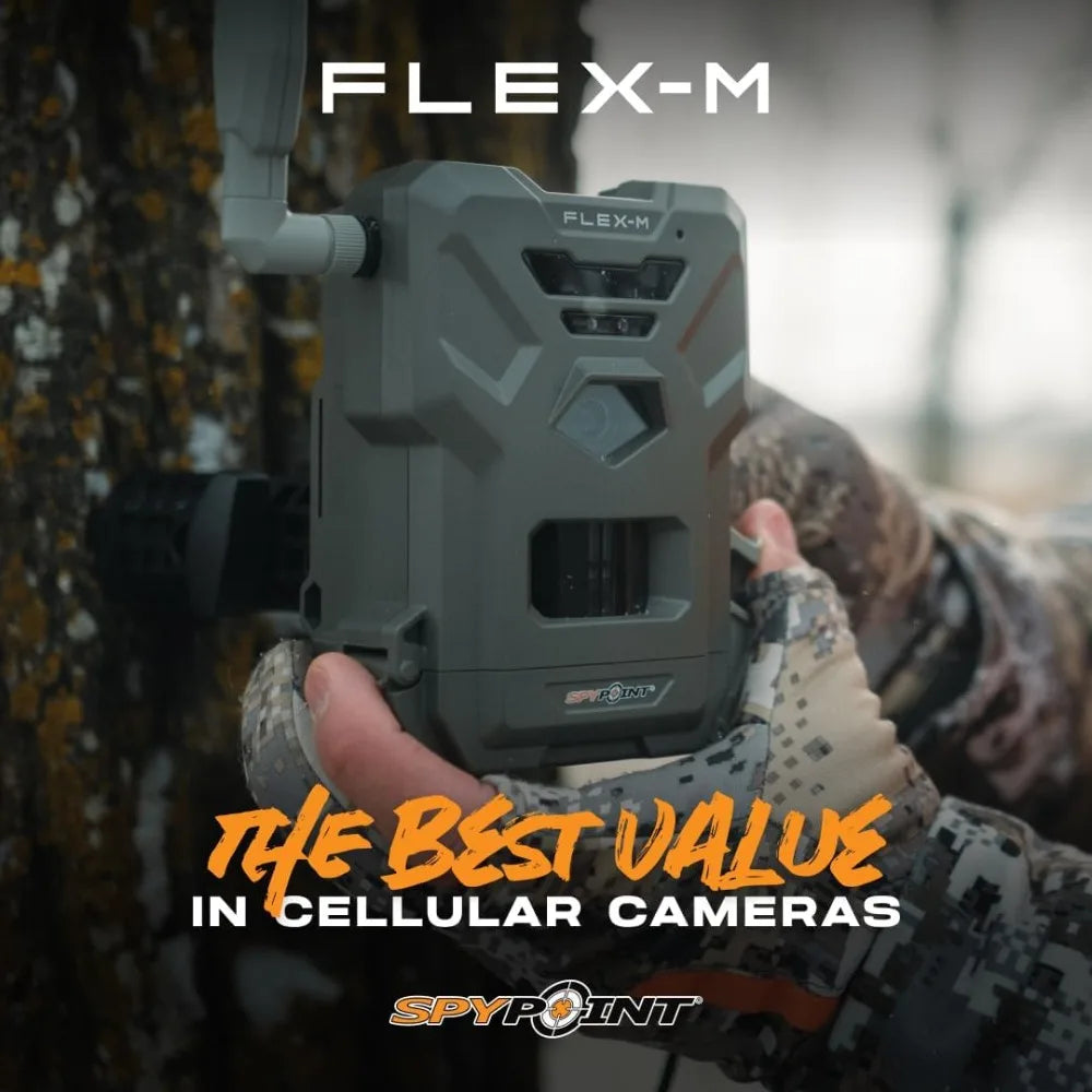 SPYPOINT Flex-M Solar Bundle - Cellular Trail Camera with Solar Panel, Best in Hunting Accessories, No WiFi Needed, GPS, Night V