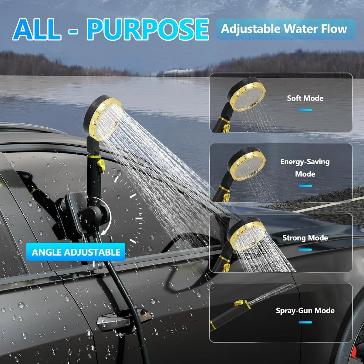 Portable Camping Shower with Rechargeable Battery Immersion Heater LED Display for Outdoor Travel Pet Car Plant Use
