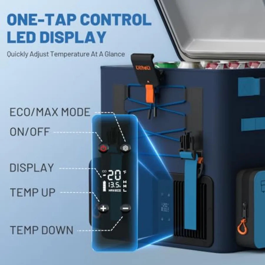 12V Car Refrigerator 20L Portable Electric Cooler with 2 U20 Batteries -468 Backpack Design for Camping Road Trips RV Boat Beac