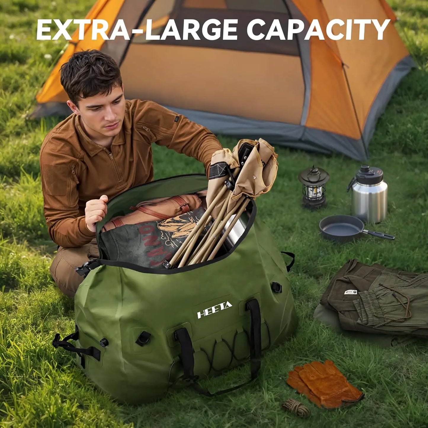 60L/80L Waterproof Duffel Bag Motorcycle Dry Bag Backpack Rolltop Travel Duffle with Straps for Kayaking Rafting Boating Camping Gym