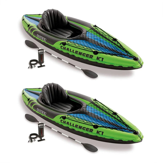 Challenger K1 1 Person Durable Vinyl Streamline Sporty Kayak with Inflatable Seat and Backrest, Oar, Pump, Carrying, Custom