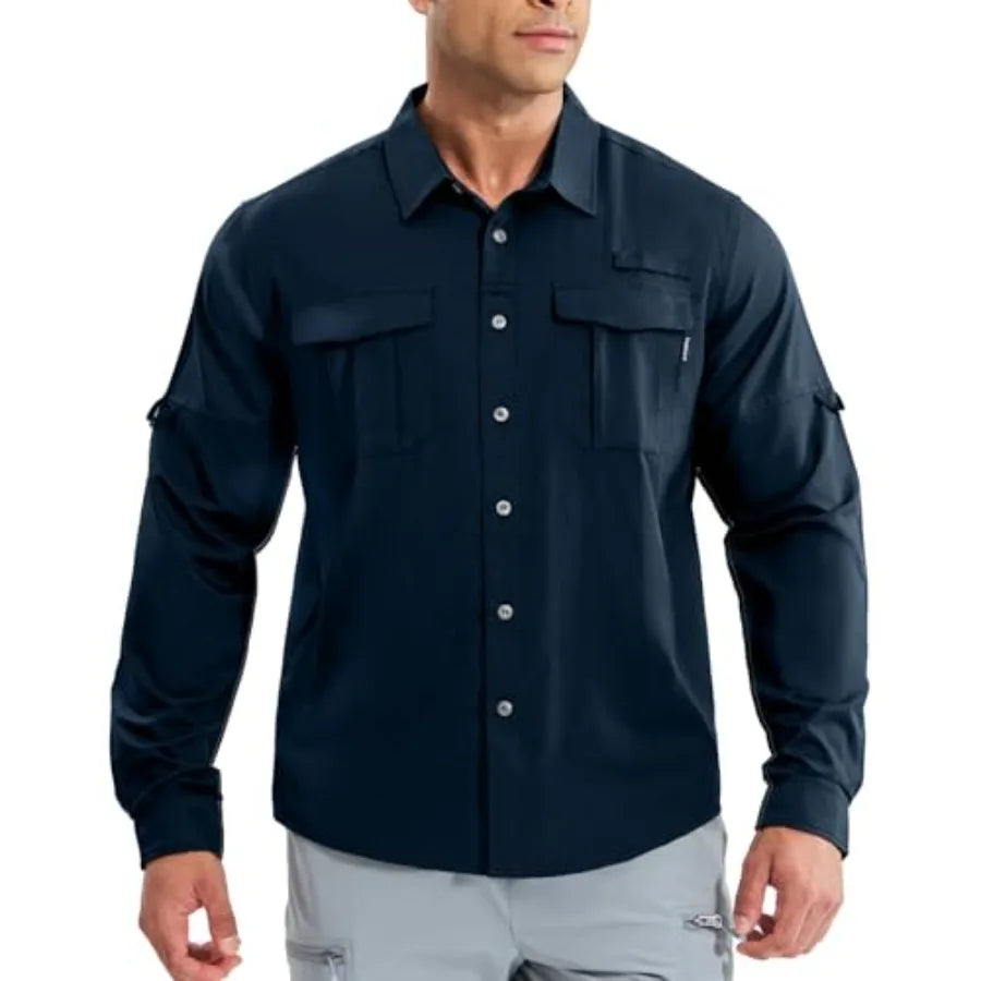 Haimont Men's UPF50+ Sun Protection Fishing Shirts Hiking Travel Shirts Button Down Long Sleeve Shirts with Pockets