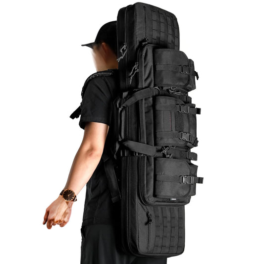 Classic Tactical Double Long Gun Pack Pistol Transport Case with Backpack Strap Lockable Compartment for Outdoor Hunting