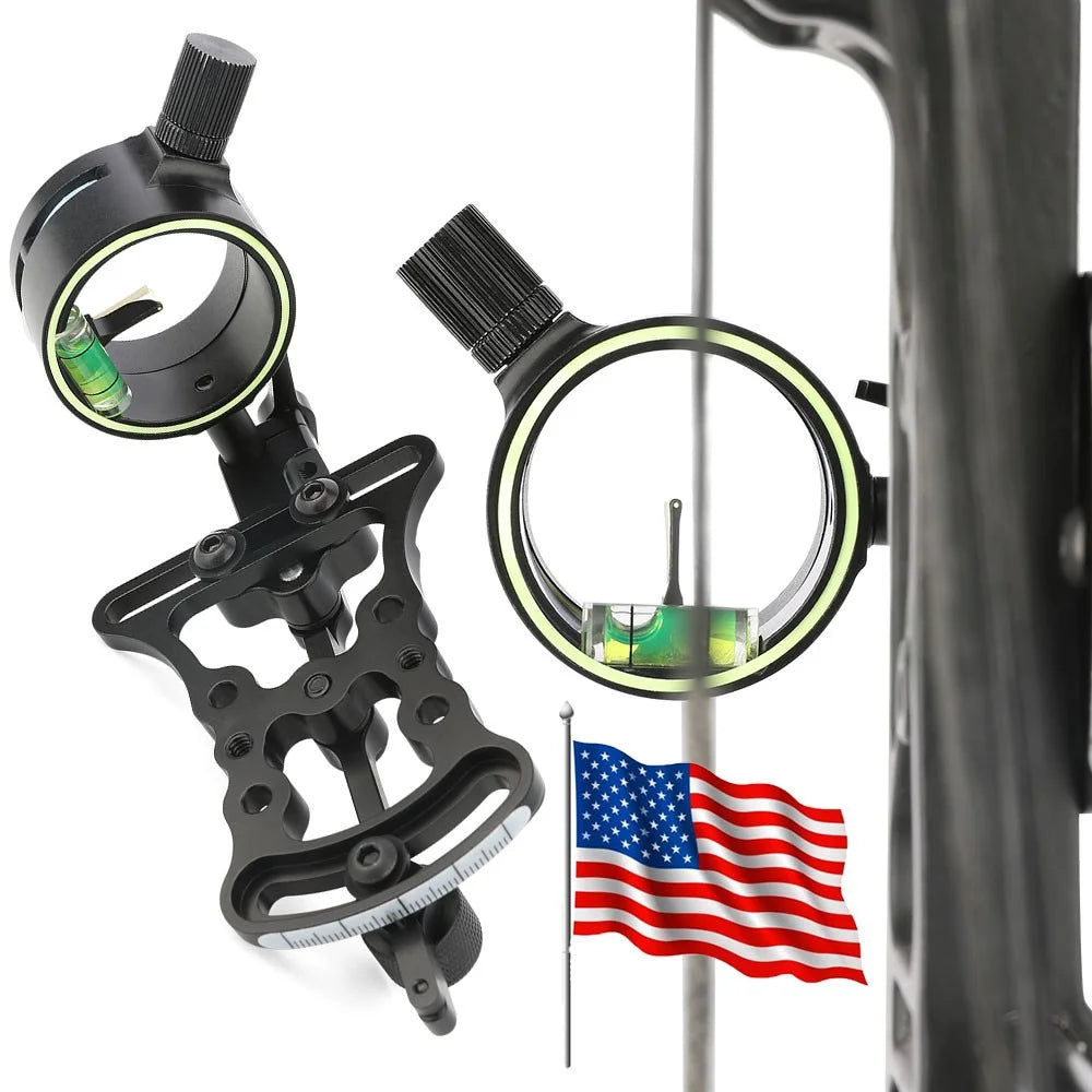 Aluminum Bow Sight 1 Pin 0.019" Optical Fiber Right Hand Adjustable for Compound Bow Hunting Target Practice Use