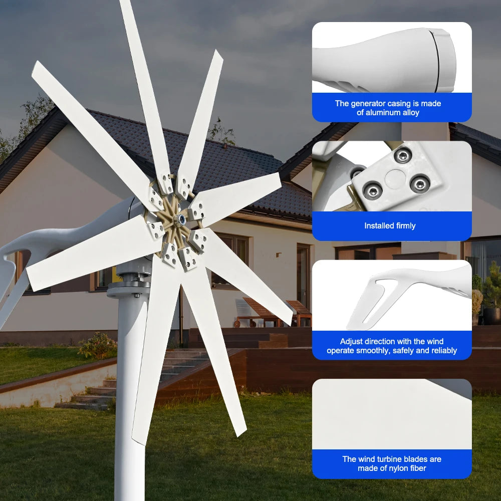 US Delivery of 3000W Horizontal Turbine 12V/24V/48V Low-Noise Household 220V From