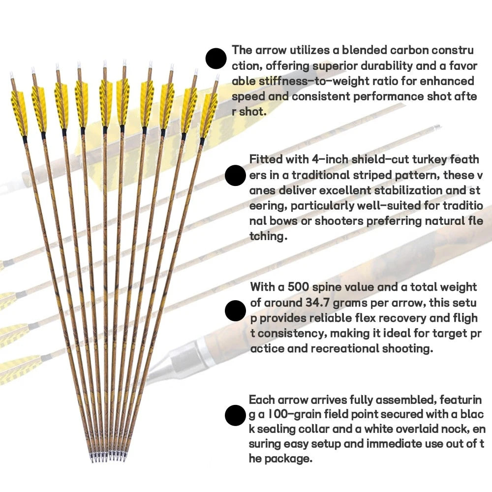 6/12pcs Archery Arrow Mixed Carbon Spine 500 Camo Color Arrow Shaft ID6.2mm 100 grain Arrowheads for Bow Hunting Shooting Target
