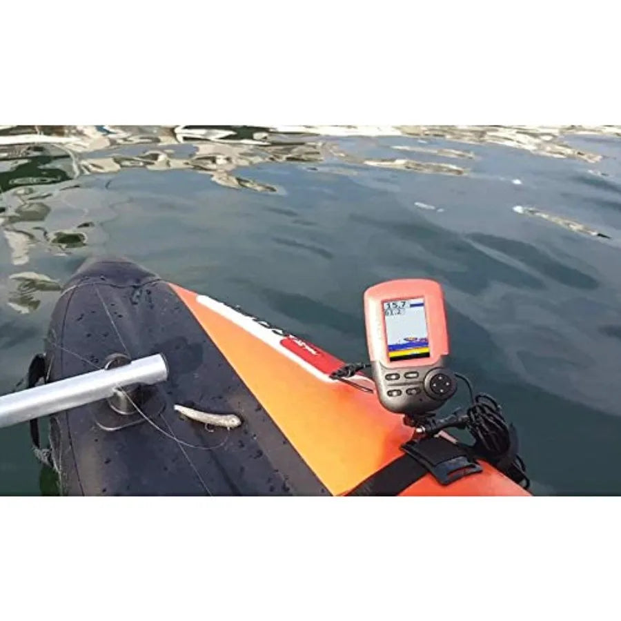 FishTrax 1C Float Tube Fish Finder for freshwater fishing, durable PVC material, black color, compact design with real-time son