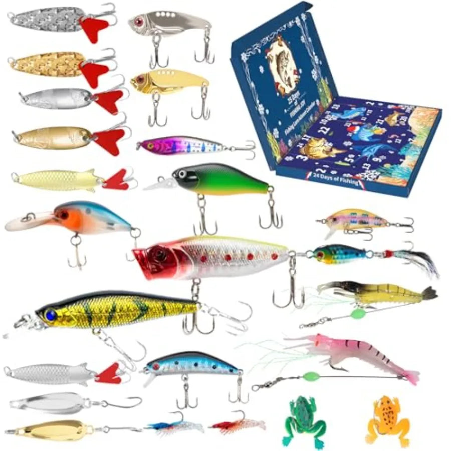 24-Piece Fishing Lure Kit Tackle Box Set - Premium Bass Lures Variety Pack with Poppers, Minnows, Frogs and Soft Baits - Freshw