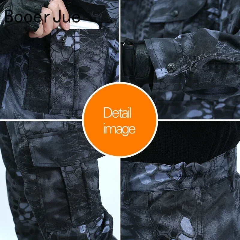 Black Python Pattern Wear-resistant Overalls Labor Insurance Cloth Uniform Men's Soft Tracksuit Outdoor Motorcycle Suit