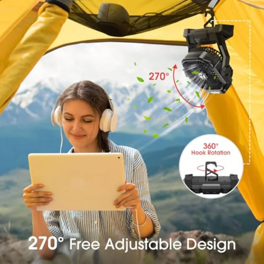 Portable Fan Rechargeable, 20000mAh Cordless Battery Powered Fan with LED Lantern Battery Operated for Camping Travel Bedroom H
