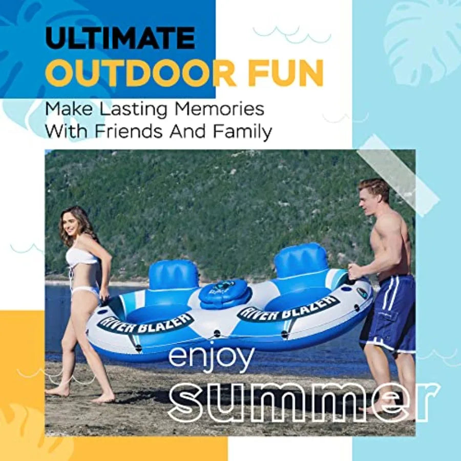 Inflatable River Tube Float with Built in Cooler - Heavy Duty River Float Pool Floats Lake Premium Water Tubes for Floating Rec