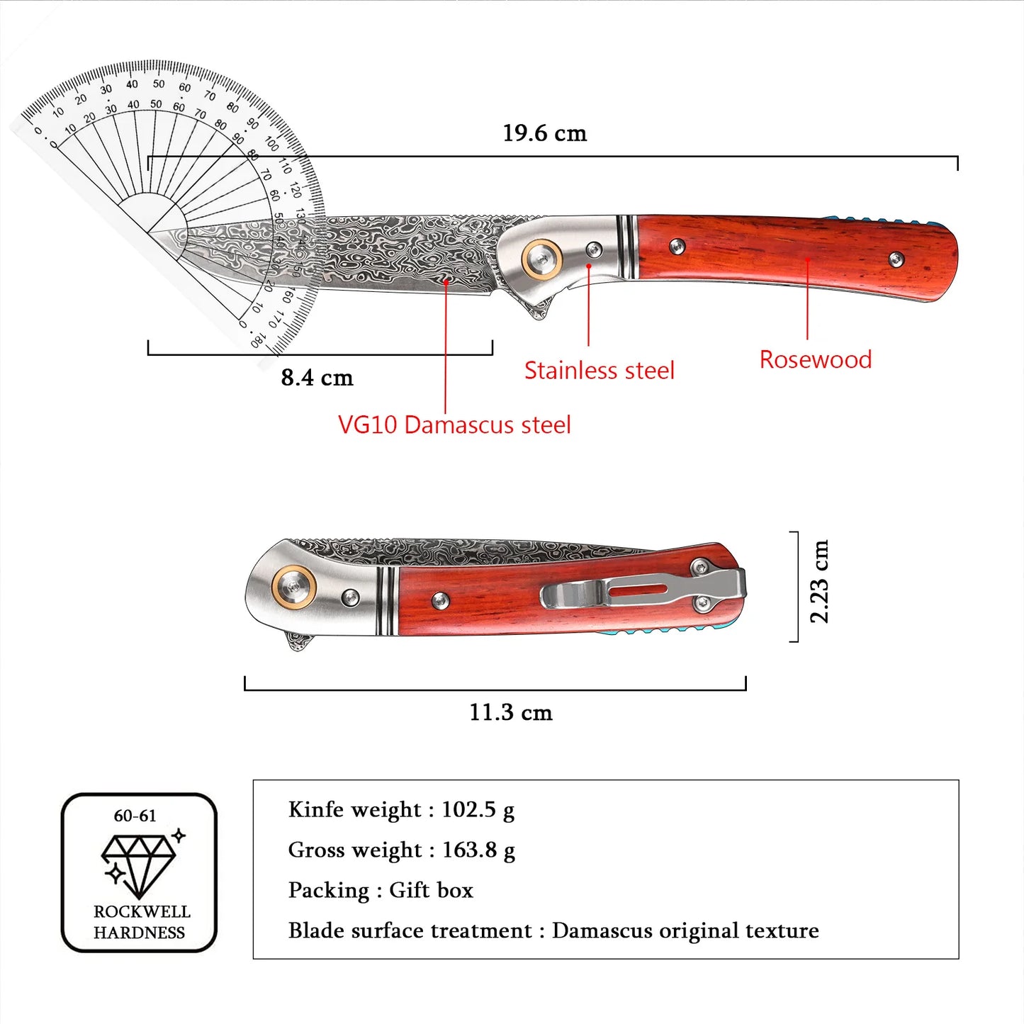 SDOKEDC VG10 Damascus Steel Folding Pocket Knife With Pocket Clip Portable EDC Tool For Camping Fishing Daily Use