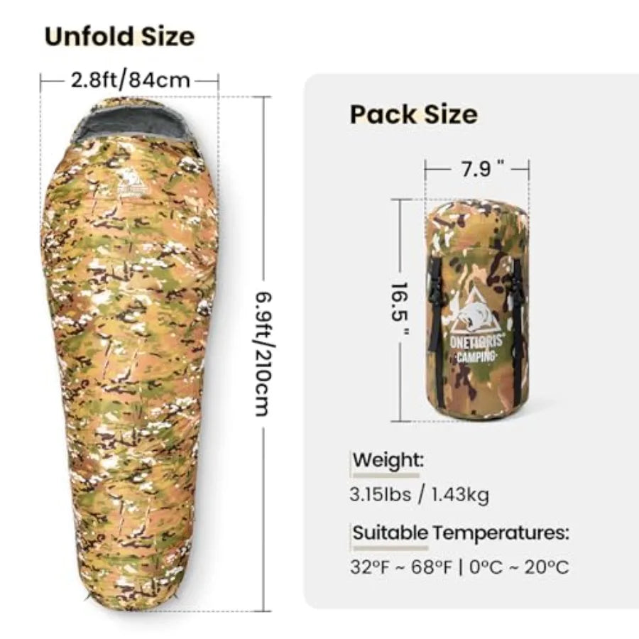 Light Patrol 4 Season Mummy Sleeping Bag 32°F Cold Weather Camping Bags for Camping Hiking Backpacking Survival Gear