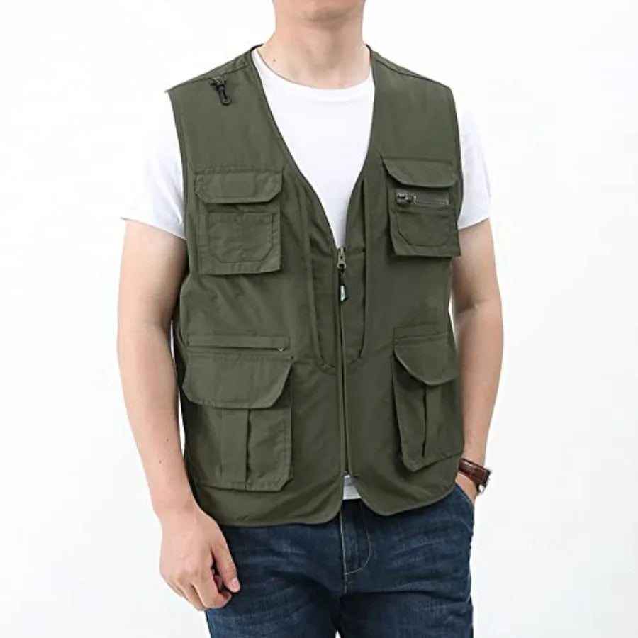 Perbai Men's Utility Fishing Vest Outdoor Summer Lightweight Work Photo Safari Cargo Vest