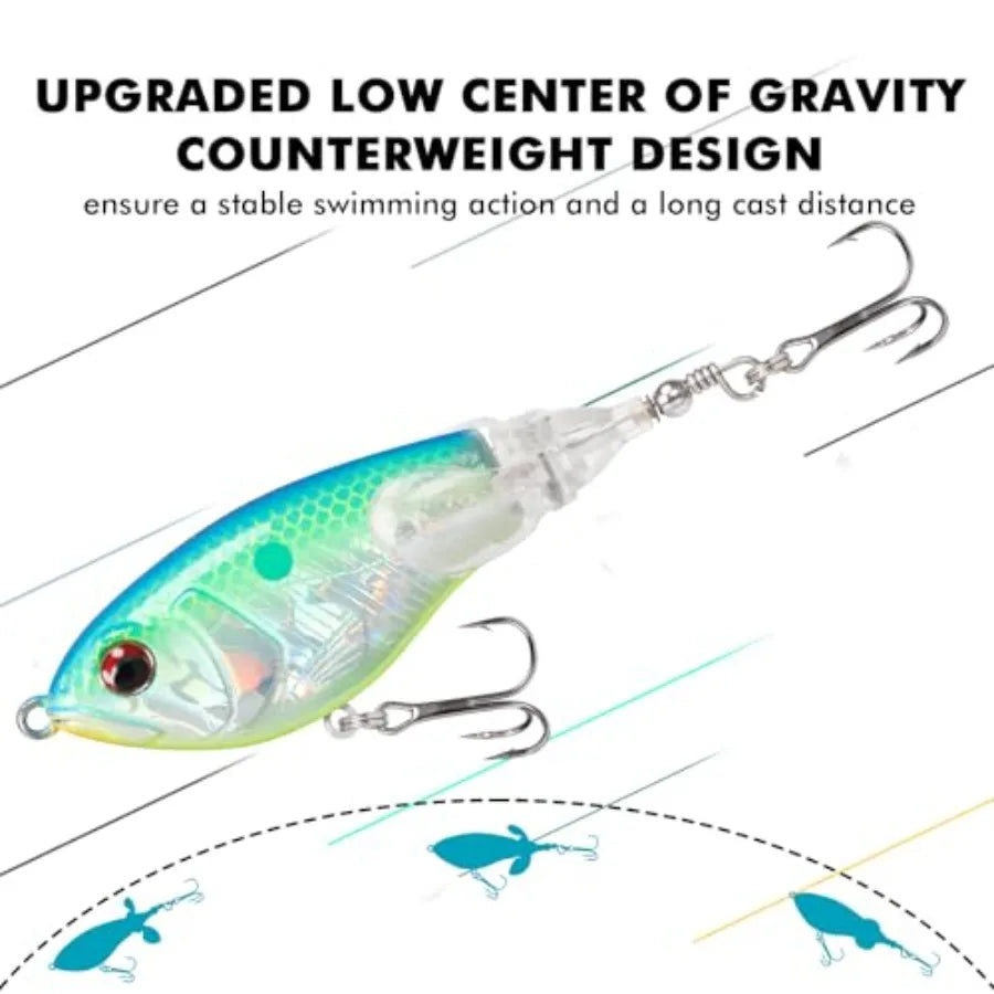 Popobait Easy Catch Fishing Lures with BKK Hooks, Instant Startup, Longer Cast, Balanced Spray/Sound/Swim, Plopper Topwater Lur