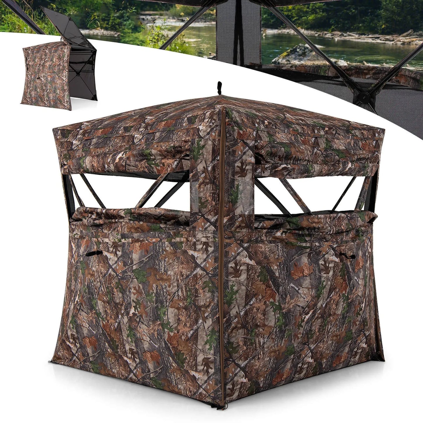 360 Degree One-Way See-Through Hunting Blind w/ Full-Open Door Carrying Bag