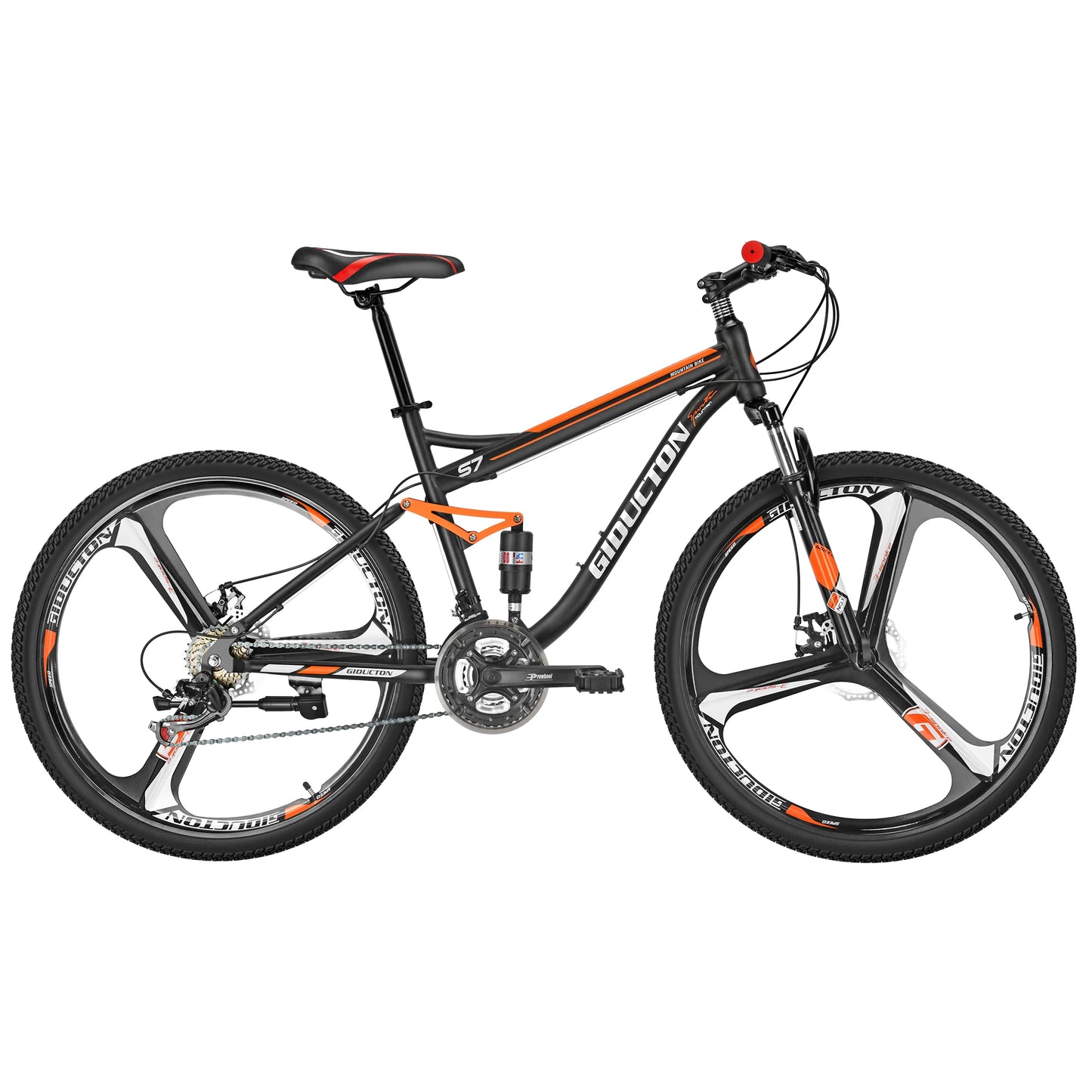 27.5 Inch Mountain Bike for Adults, Mens Women Full Suspension Mountain Bike, 21 Speed, Dual Disk Brakes, Orange