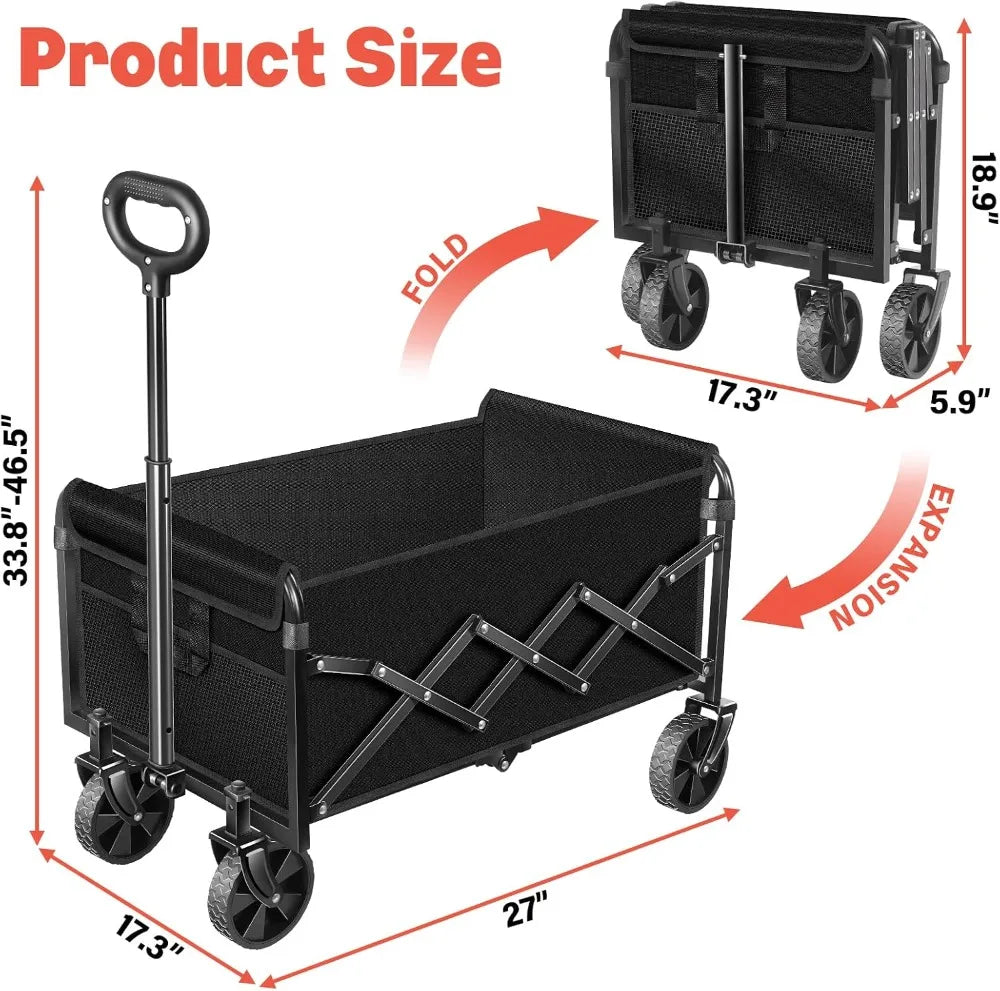 360 lbs Collapsible Wagon with Wheels, Lightweight Portable Folding Cart for Camping, Beach, Grocery, Outdoor Sports