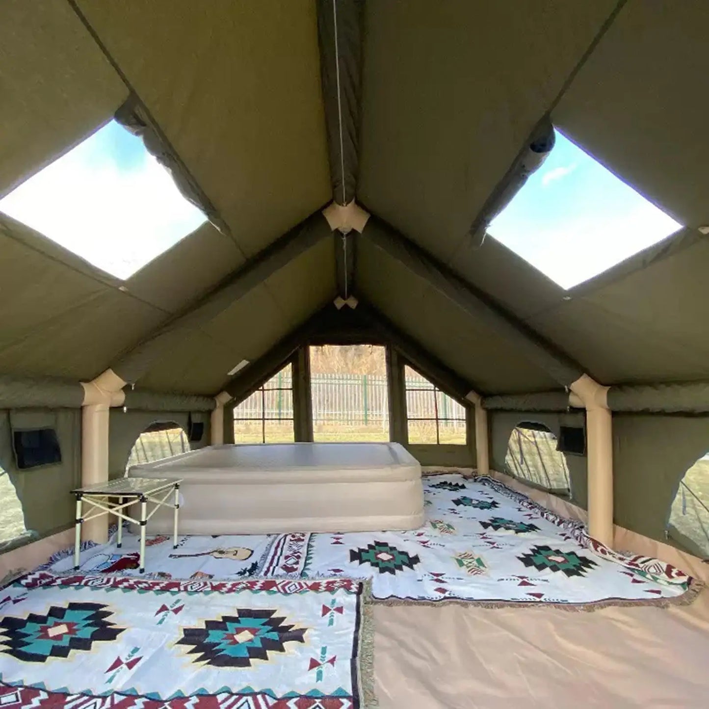 PAKICETUS Upgraded Inflatable Tent, Hunting Visualization Tent, No Assembly Glamping House, With Air Pump, Tear-proof Zipper, 5-8 Person All Season Outdoor Camping Shelter