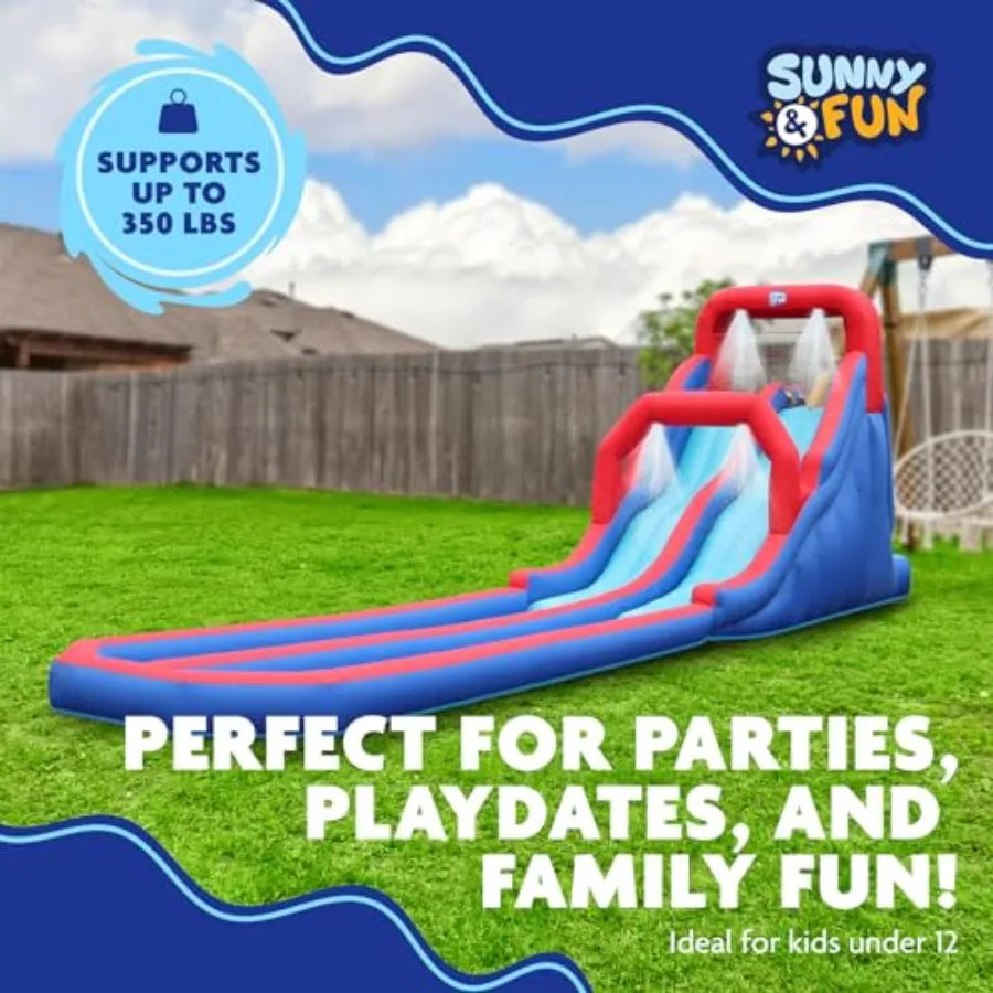 Dual Splash Inflatable Water Racing Slide Park for Outdoor Use Heavy-Duty PVC Material Blue and Yellow Design Quick Setup with