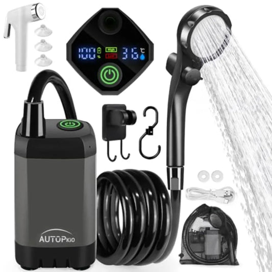 Portable Camping Shower 6000mAh Rechargeable Camp Shower Pump with USB Cable and Electric Outdoor Shower Head Sprayer for Campi