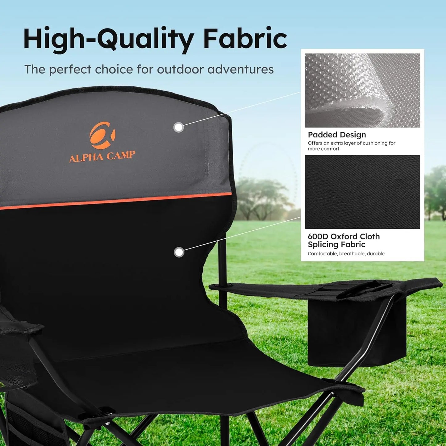 Camping Chair 2 Pack Portable Chair with 3-Can Cooler Folding Chair with Side Pocket and Cup Holder