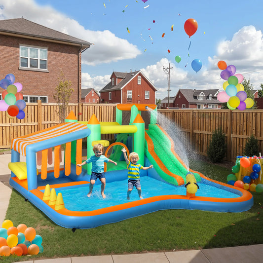 Qaba Bounce House, Inflatable Bouncer with Air Blower, 98\\\" X 65\\\" X 79\\\"