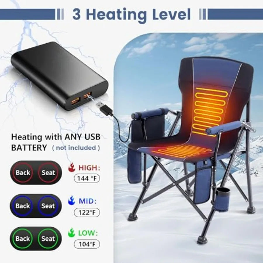 Heated Camping Chairs for Adults, Portable Heated Chairs for Outdoor, Outdoor Heated Chair, Folding Chairs, Heavy Duty Lawn Cha