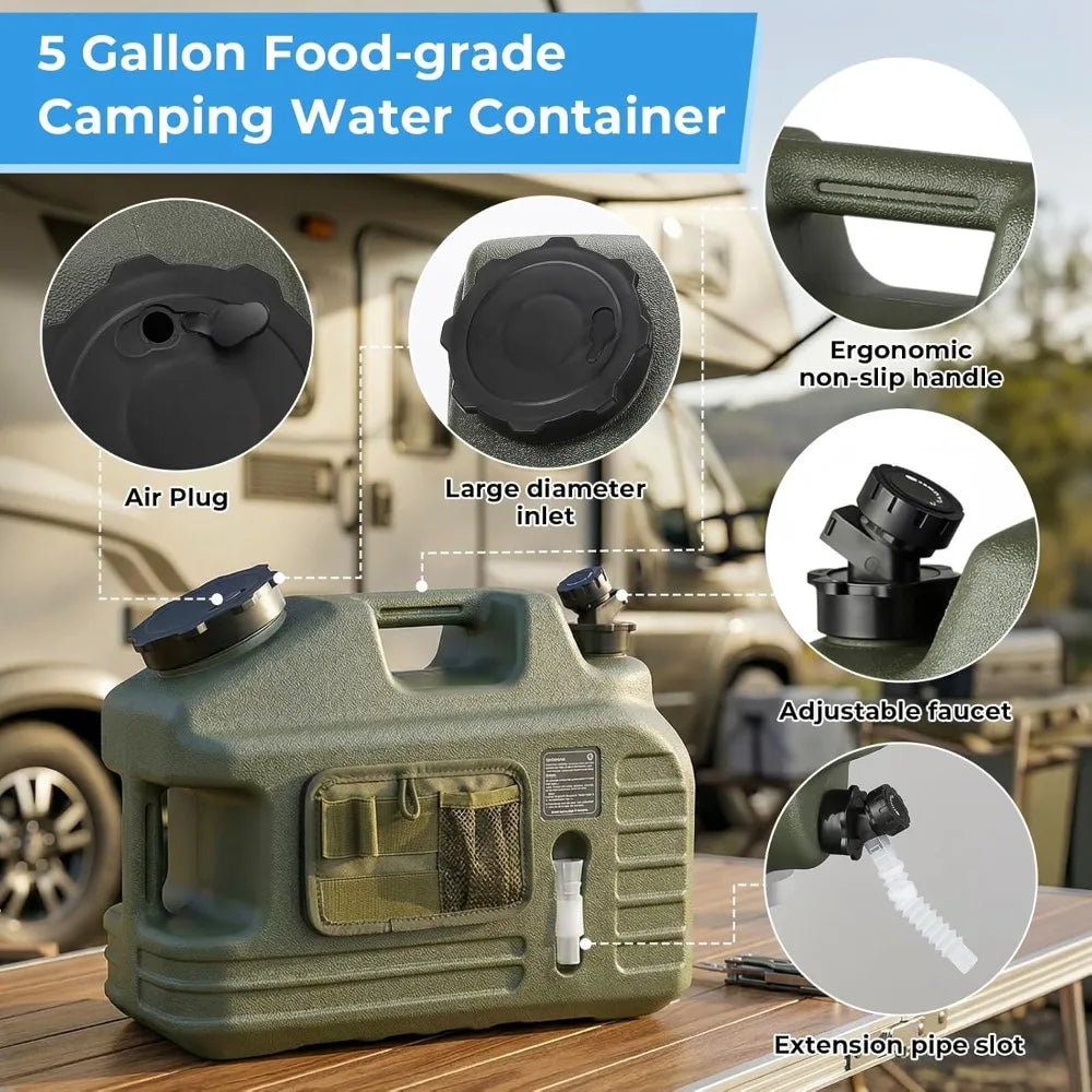 Portable Camping Shower Kit with 5 Gallon Water Jug, 8000mAh Rechargeable Pump, IPX8 Waterproof, 5 Pressure Modes, BPA Free for Camping, Hiking, Beach, Pet Bathing, Car Washing