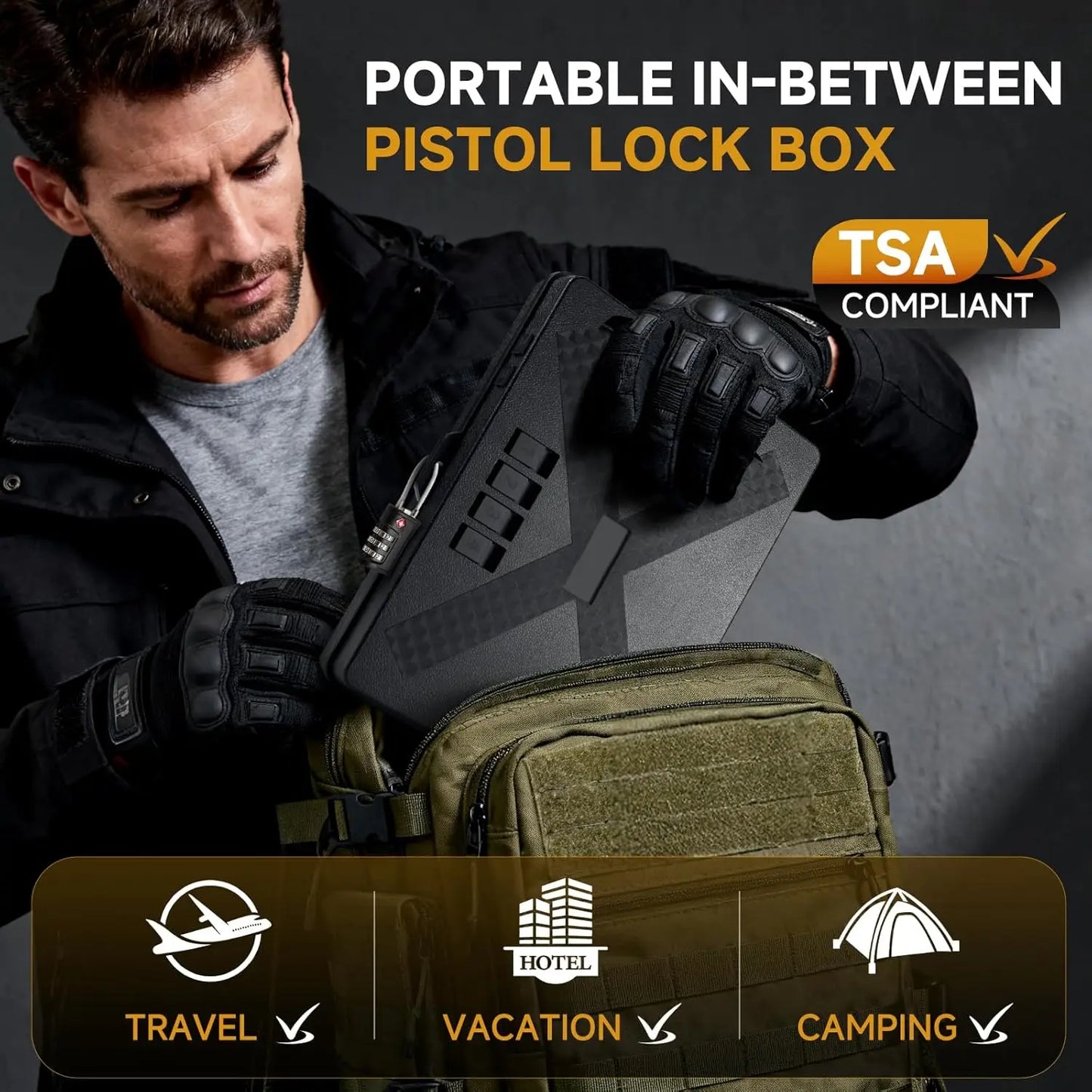 Portable Gun Case with TSA Lock, Quick Access Handgun Safe for Bedside and Car Storage