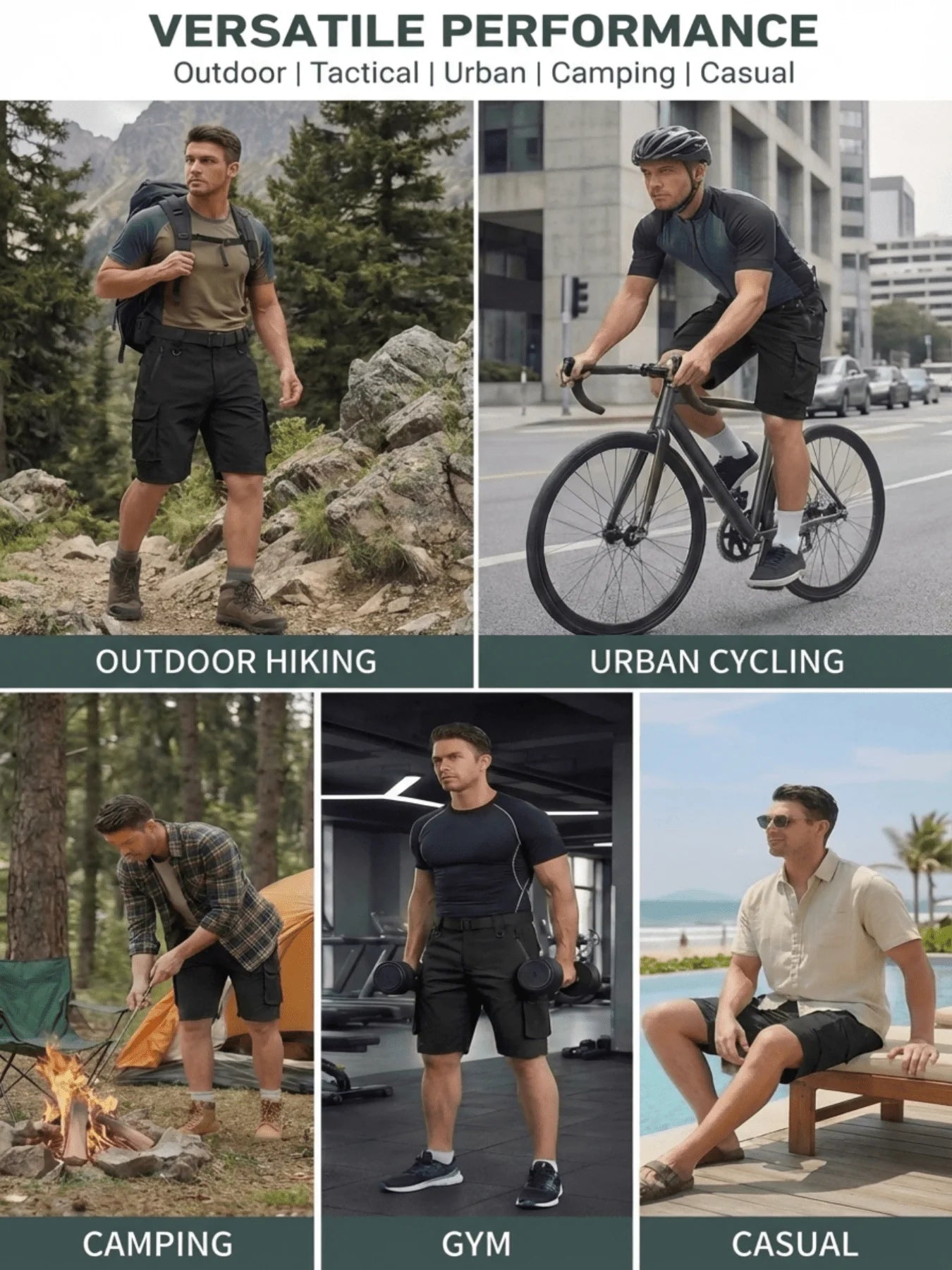 Mens Cargo Shorts Casual Lightweight Quick-Dry Breathable Multi-Pocket Zippered Shorts