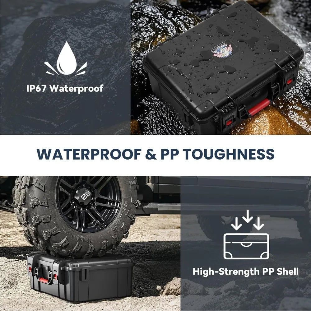 Heavy Duty 5 Pistol & 13 Magazine Case, Shockproof Waterproof Hard Gun Case for Air Travel, Pre-Cut Foam, Firearm Travel Case, Impact-Resistant Plastic