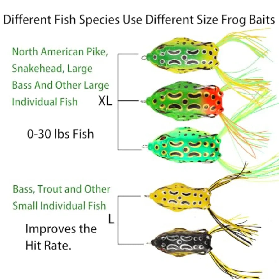5PCS Topwater Frog Lures Set with Box, Realistic Soft Hollow Body Fishing Lures for Bass Snakehead Pike Bowfin, Weedless Freshw
