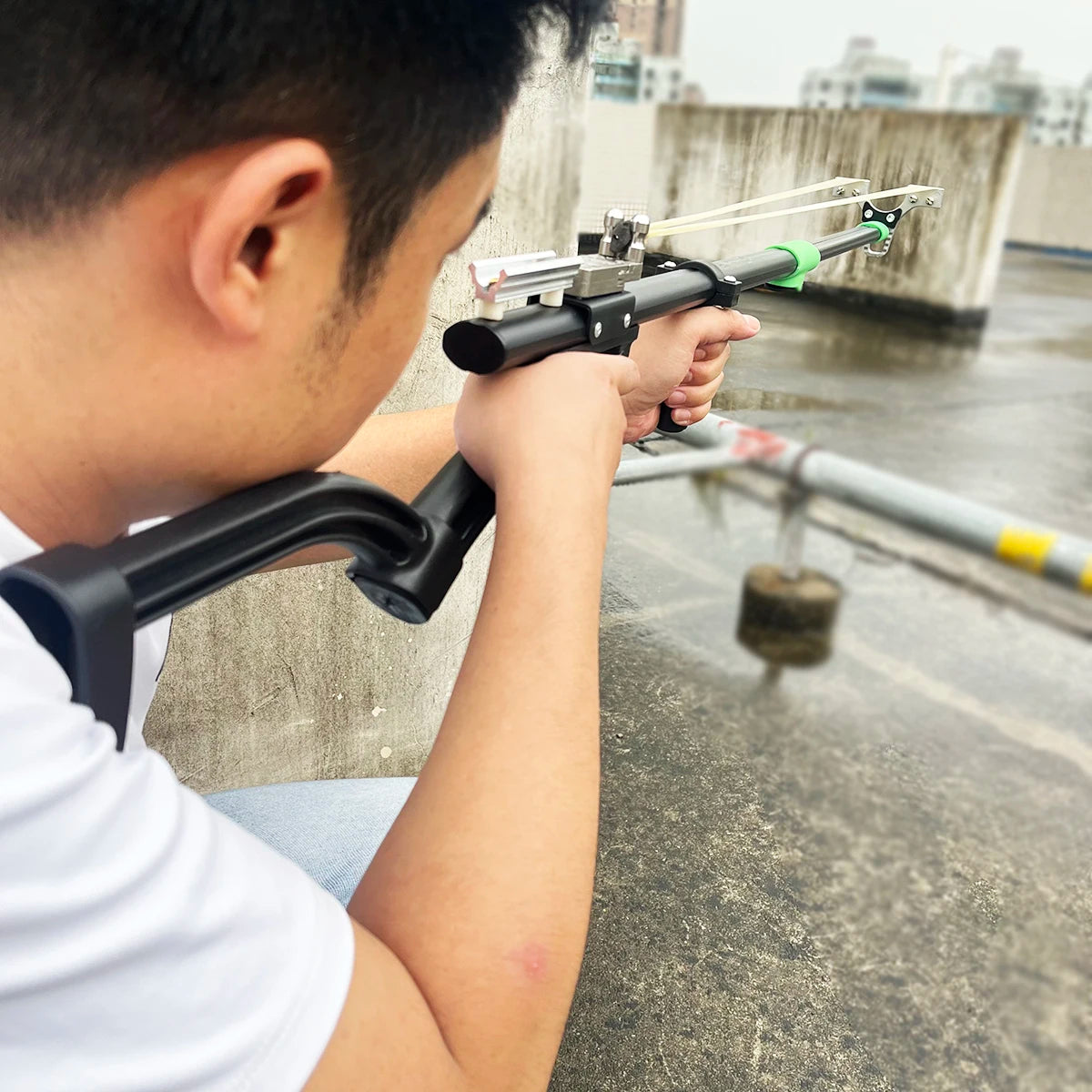 Precision Metal Slingshot , Ergonomic Handle With Precise Trigger, , Shooting Training Tool | Stylish Black Slingshot