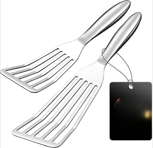 1 large fish Turner spatula + 1 small skillet spatula, kitchen metal spatula, slotted spatula, thin-sided frying knife