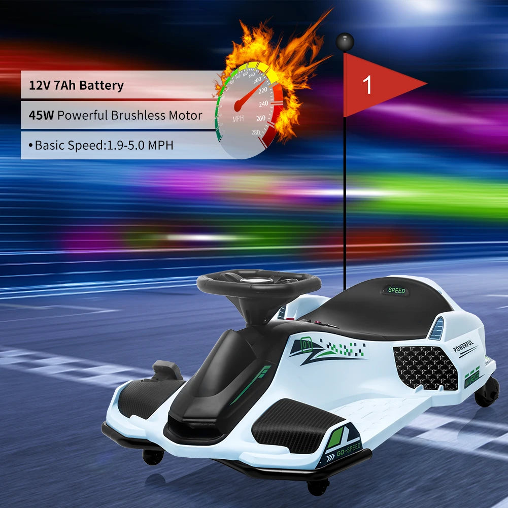 Kids Drifting Car 12V Ride On Go Kart with 45W Brushless Motor 5 mph Electric Drifting Go-Kart Outdoor Ride On Toy with 5 Wheels
