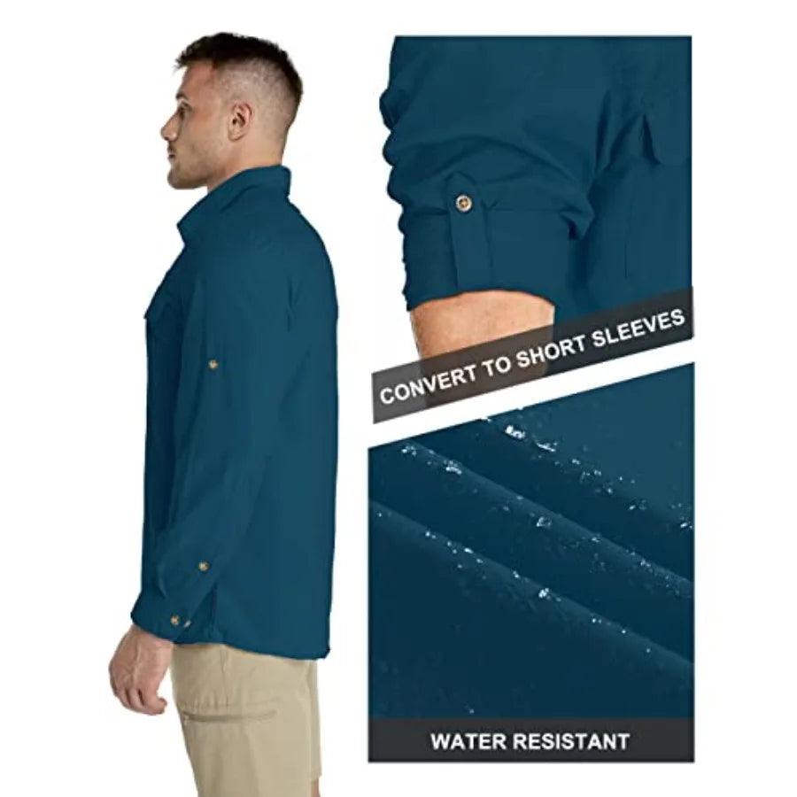33000Feet Men's Long Sleeve Sun Protection Shirt UPF 50+ UV Quick Dry Cooling Fishing Shirts for Travel Safari Camping Hiking