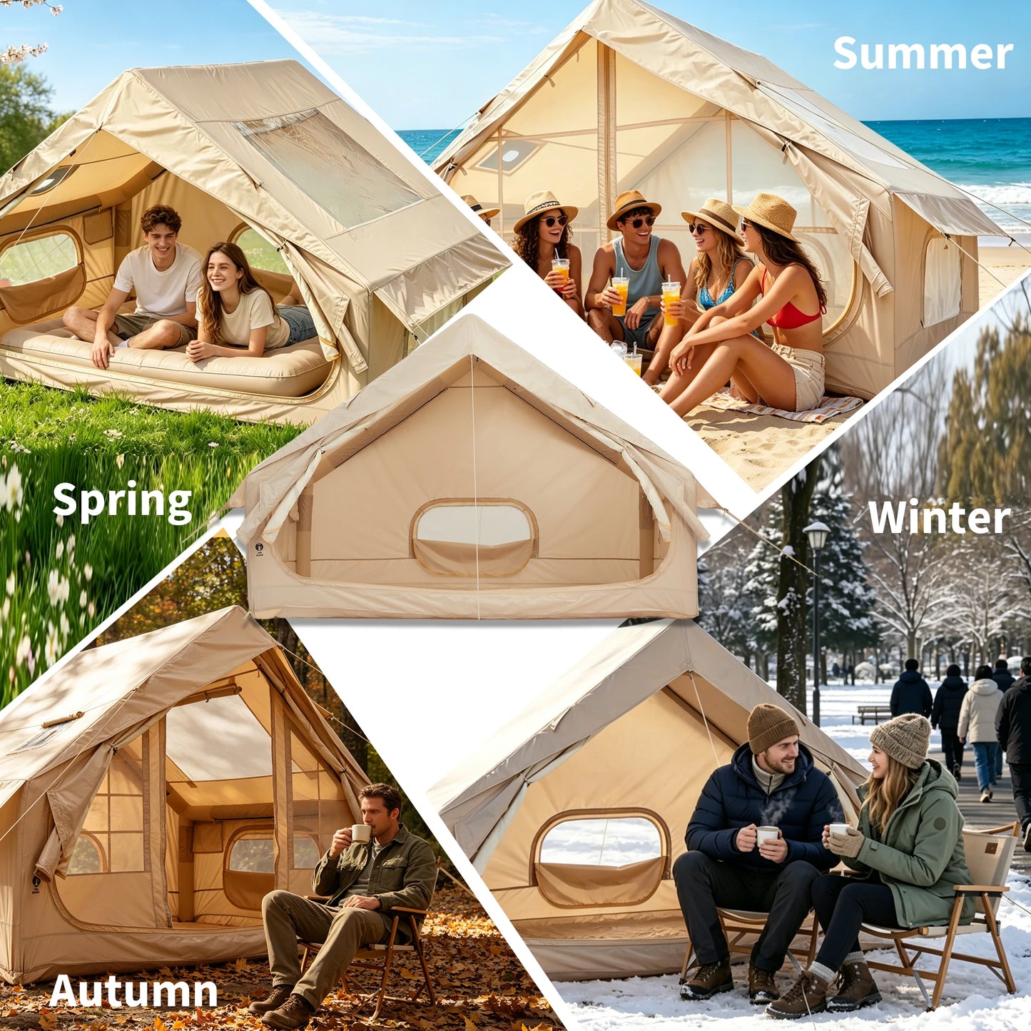 Spacious & Waterproof Inflatable Camping Tent – Family Outdoor Shelter for 6 – Quick Setup, Durable Oxford Fabric, Portable for Hiking & Camping – Size: 6 Square