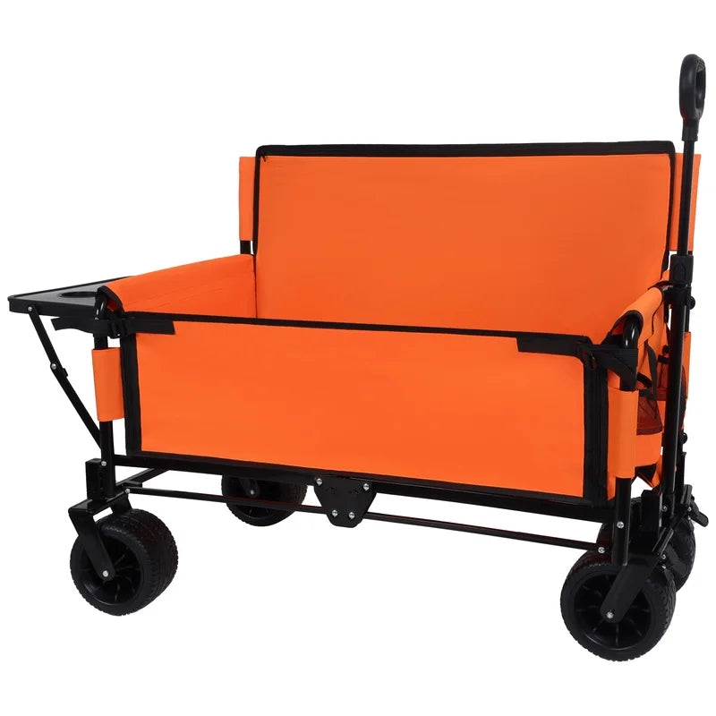 3-in-1 Heavy-Duty Folding Wagon with Bench Seat and Foldable Tabletop, 500lbs Capacity, All-Terrain Wheels for Camping, Beach, Garden, Orange