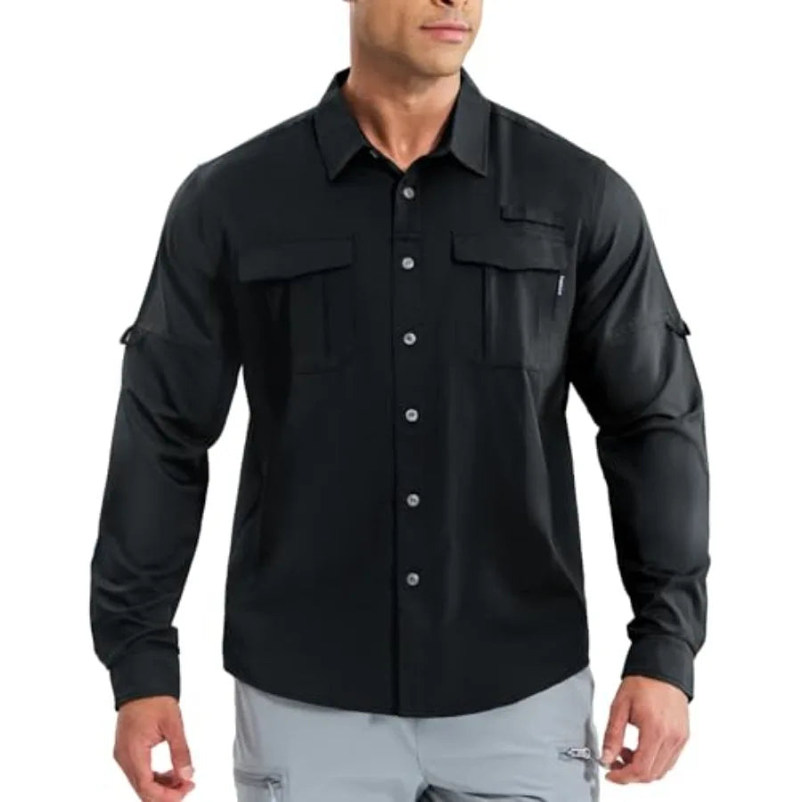 Haimont Men's UPF50+ Sun Protection Fishing Shirts Hiking Travel Shirts Button Down Long Sleeve Shirts with Pockets
