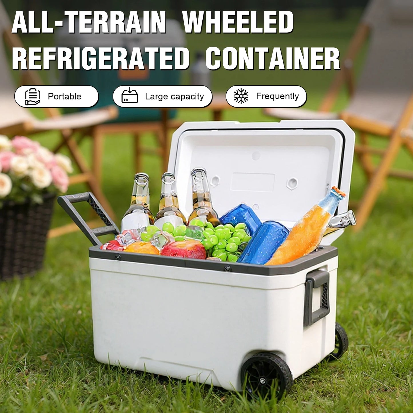 70L Wheeled Cooler 30 Percent Lighter Than Rotomolded Portable Car Wheel Insulator Plastic Cooler Box for Beach Beverage Camping