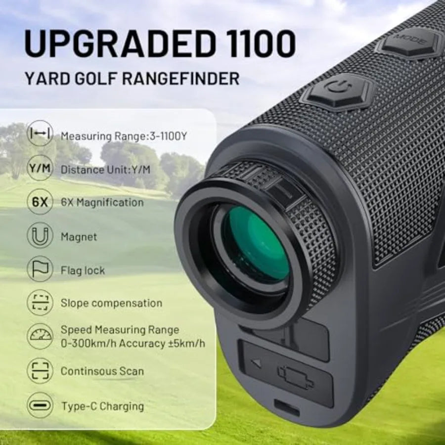 Golf Hunting Range Finder 1102Yards Rechargeable Laser Rangefinder with Slope Magnetic Distance Flag Scan Speed Black