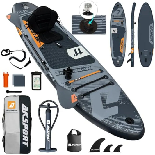Inflatable Stand-Up Paddle Board for outdoor water sports, PVC material, blue-gray color, extra wide 34 non-slip deck with upgr