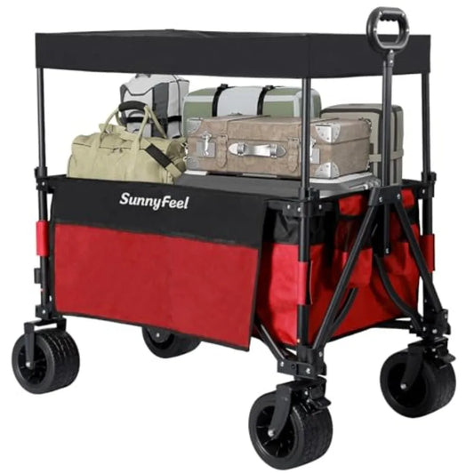 3 in 1 Wagon with Canopy 220lbs230L Wagon Cart Foldable with 7'' All-Terrain PVC Wheel and Rear Hanging Shelf