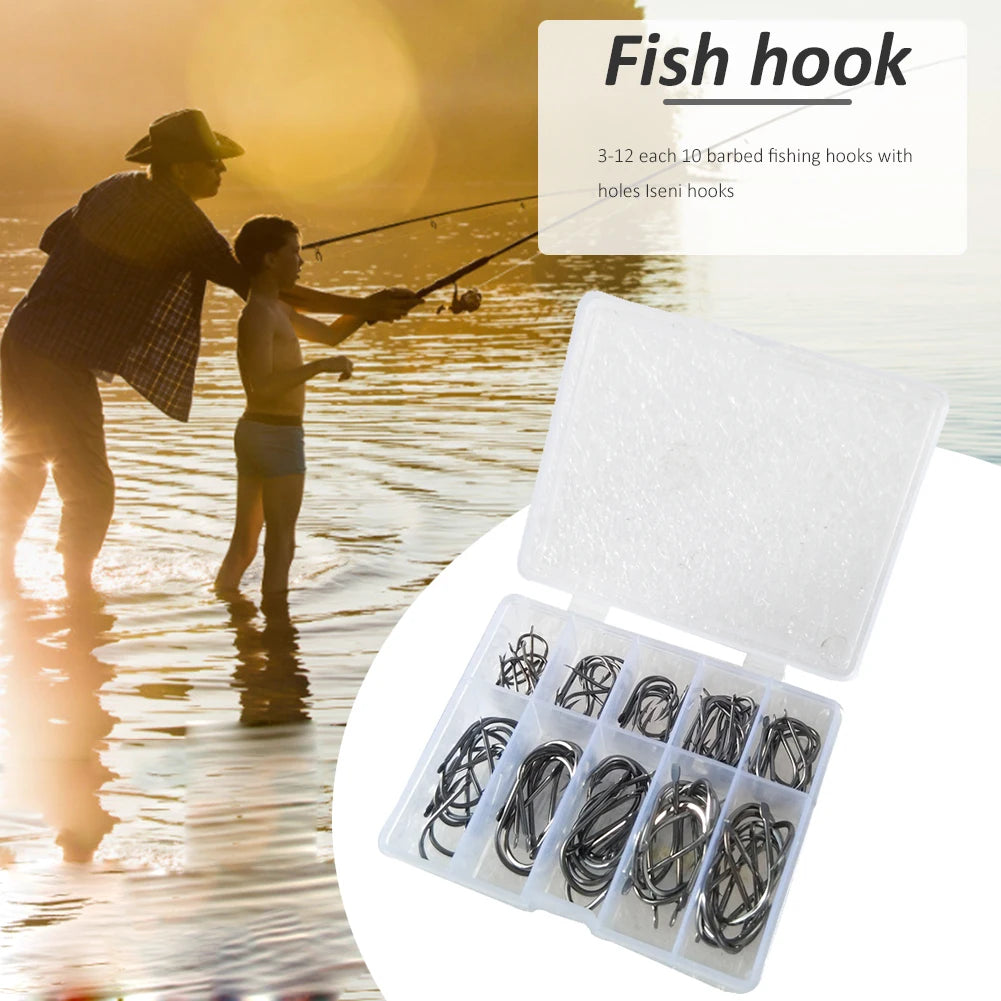100Pcs/box Fishing Hooks Set Carbon Steel Single Circle Fishhook Fly Fishing Jip Barbed Carp Hooks Freshwater Fishing Tackle