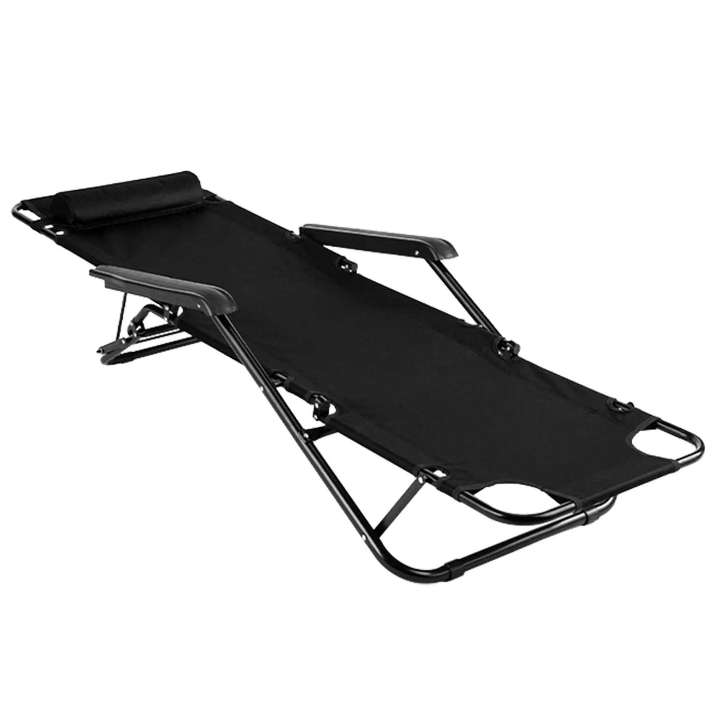Portable Dual Purposes Extendable Folding Reclining Chair Steel Tube Oxford Fabric Heavy Duty for Home Outdoor Camping Black
