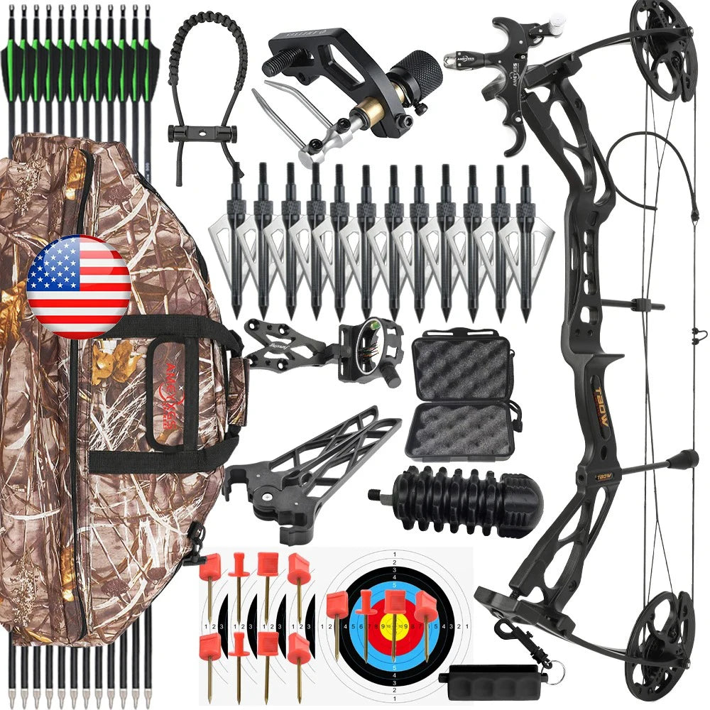 Compound Bow 0-70lbs Adjustable 80% Let-off 325fps Aluminum Alloy Riser Right Hand for Hunting Shooting Outdoor Target Practice