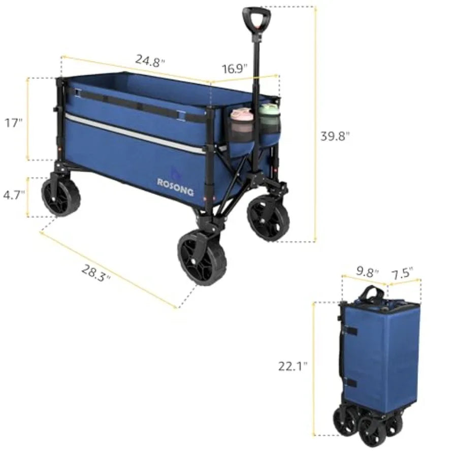Collapsible Wagon Cart Wheels Foldable - Folding Utility Heavy Duty Wagons Carts for Grocery Sports Garden Shopping Camping Whe