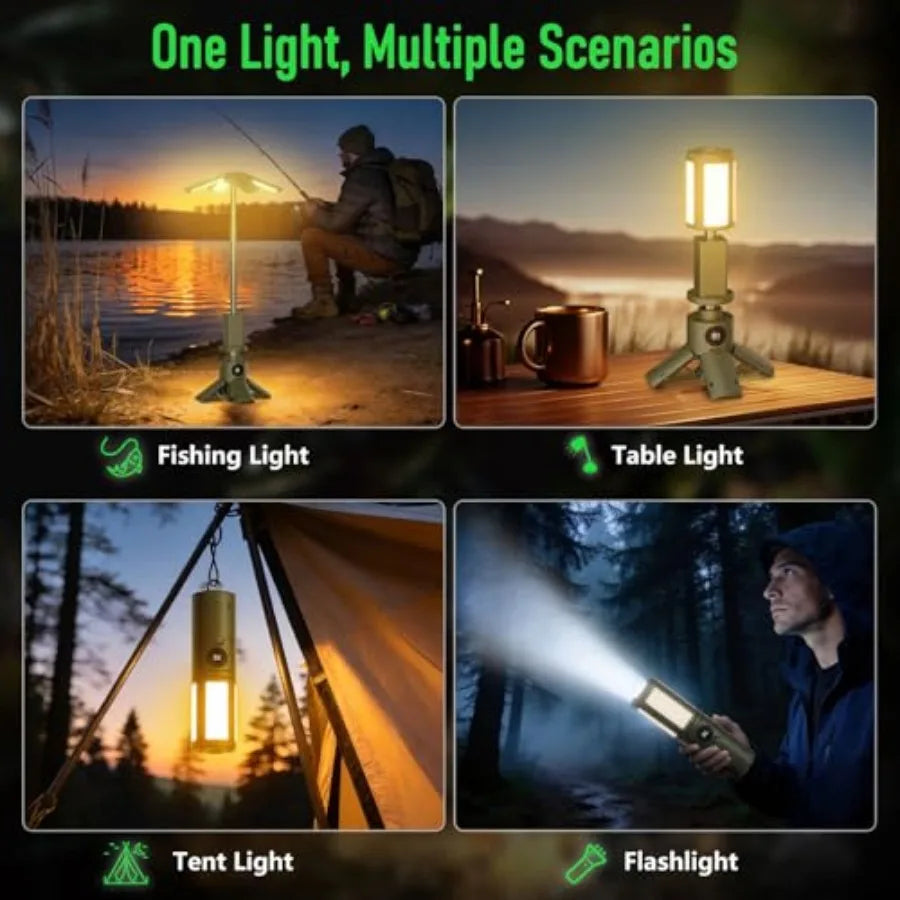 Telescopic Camping Lights with Stand, 14000mAh Rechargeable Camping Lantern with Display, Hook and IPX5 Waterproof, Outdoor Por