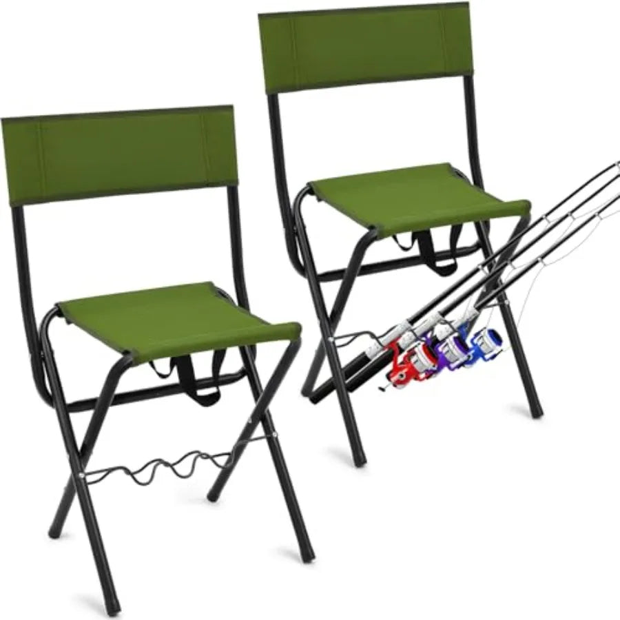 2 Pcs Summer Folding Fishing Chair with Rod Holder Hunting Camping Chairs for Adults Outdoor Portable Folding Chair for Men Wom